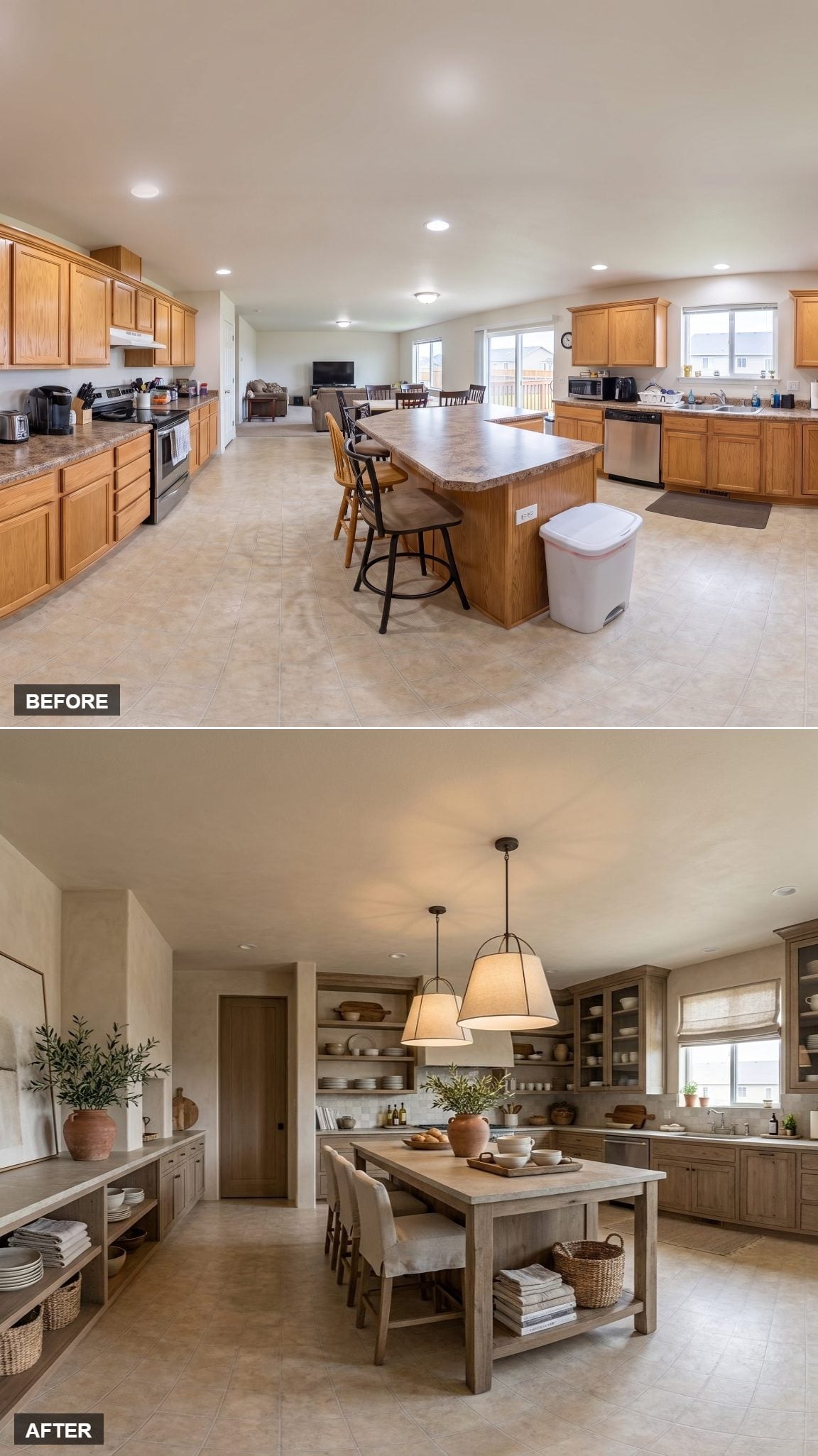 Limewash Walls, Open Shelving, and a Farmhouse Island That Finally Anchors the Room