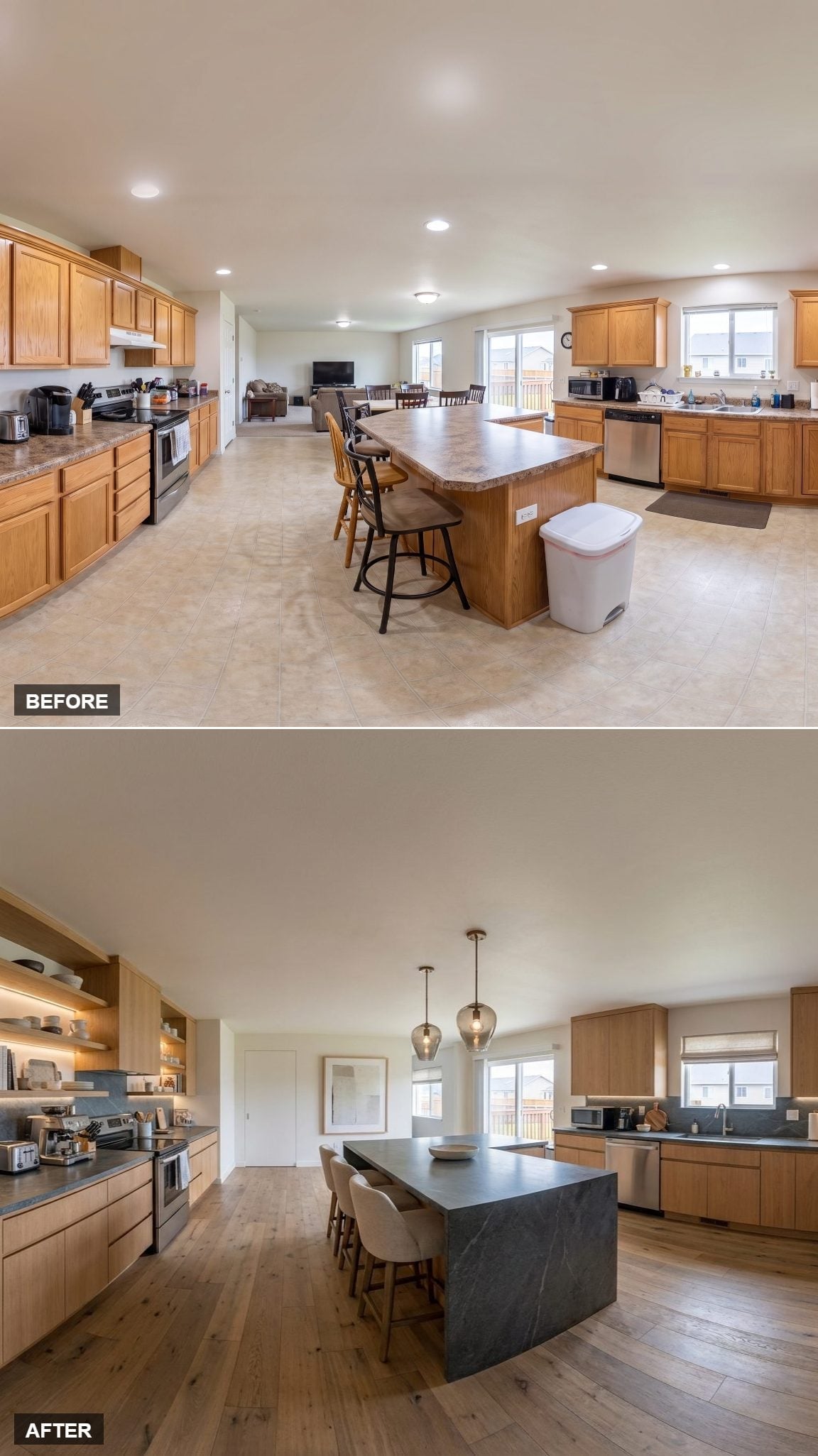 Natural Oak, Soapstone Counters, and Open Shelving That Does the Heavy Lifting