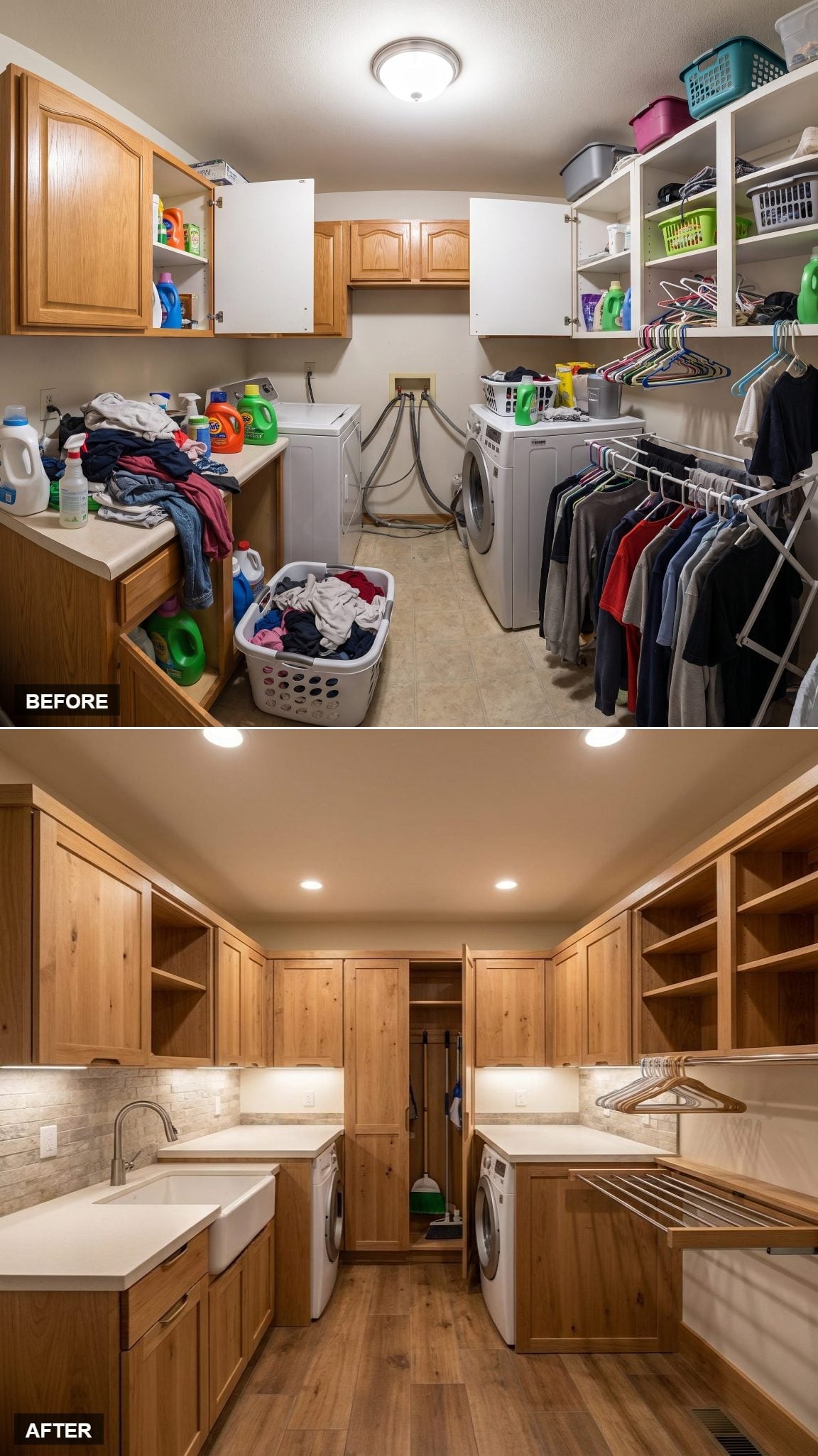 Knotty Alder Cabinetry and a Built-In Utility Sink Made This Laundry Room Feel Earned