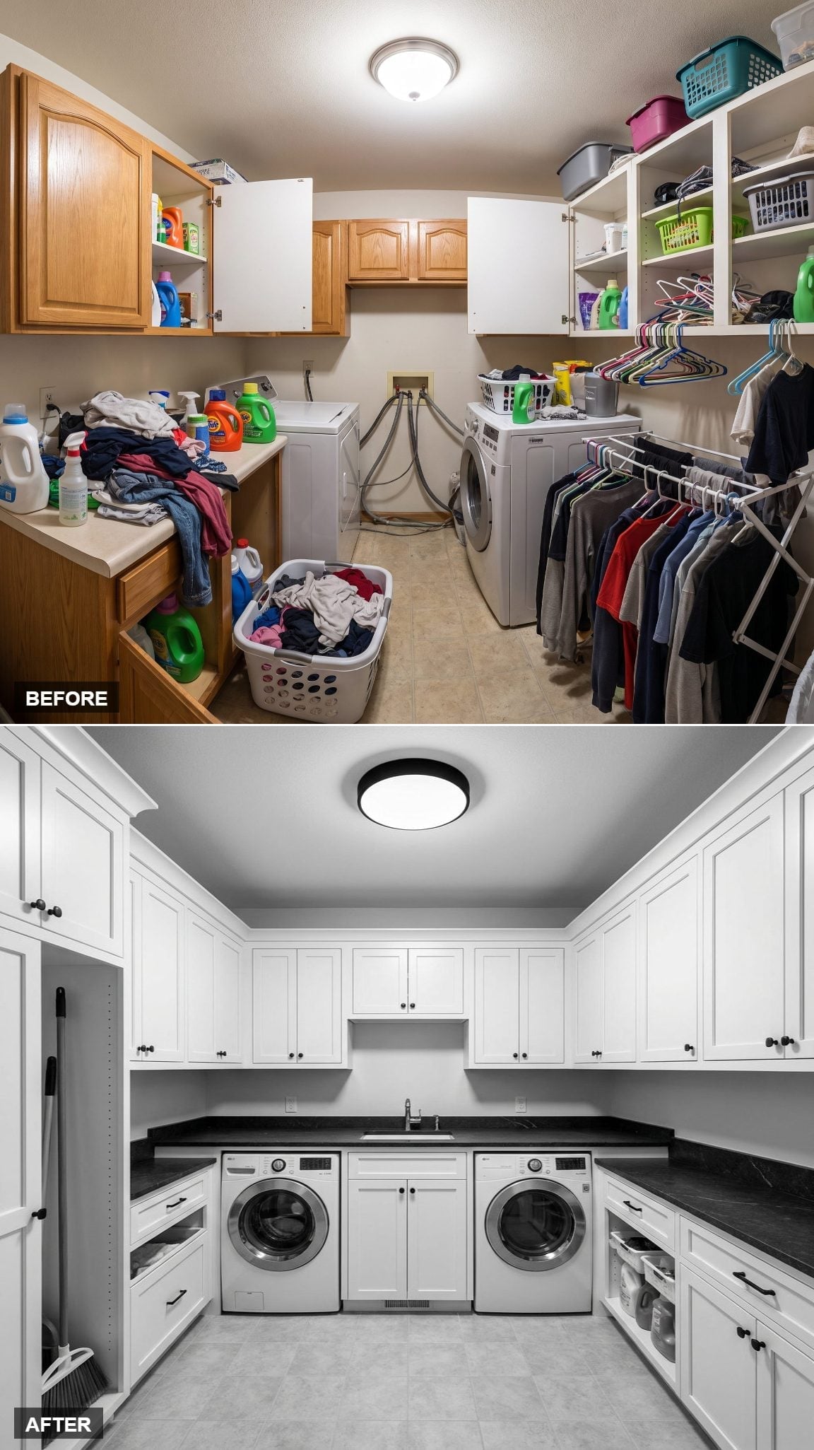 Shaker Cabinetry and Dark Countertops Gave This Laundry Room a Clean, Purposeful Identity