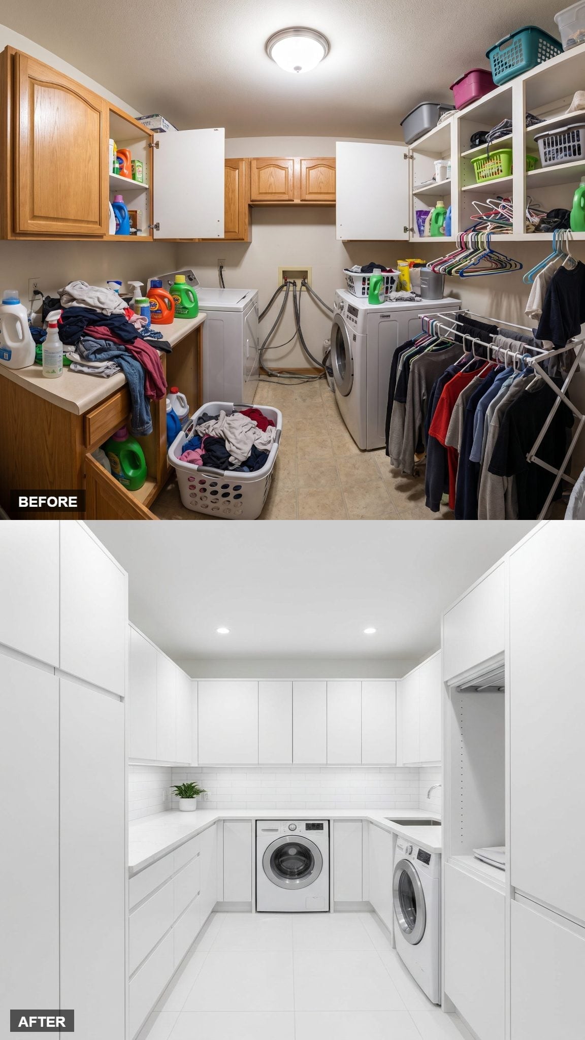 Slab Cabinetry and Recessed Lighting Made This Laundry Room Look Almost Too Clean