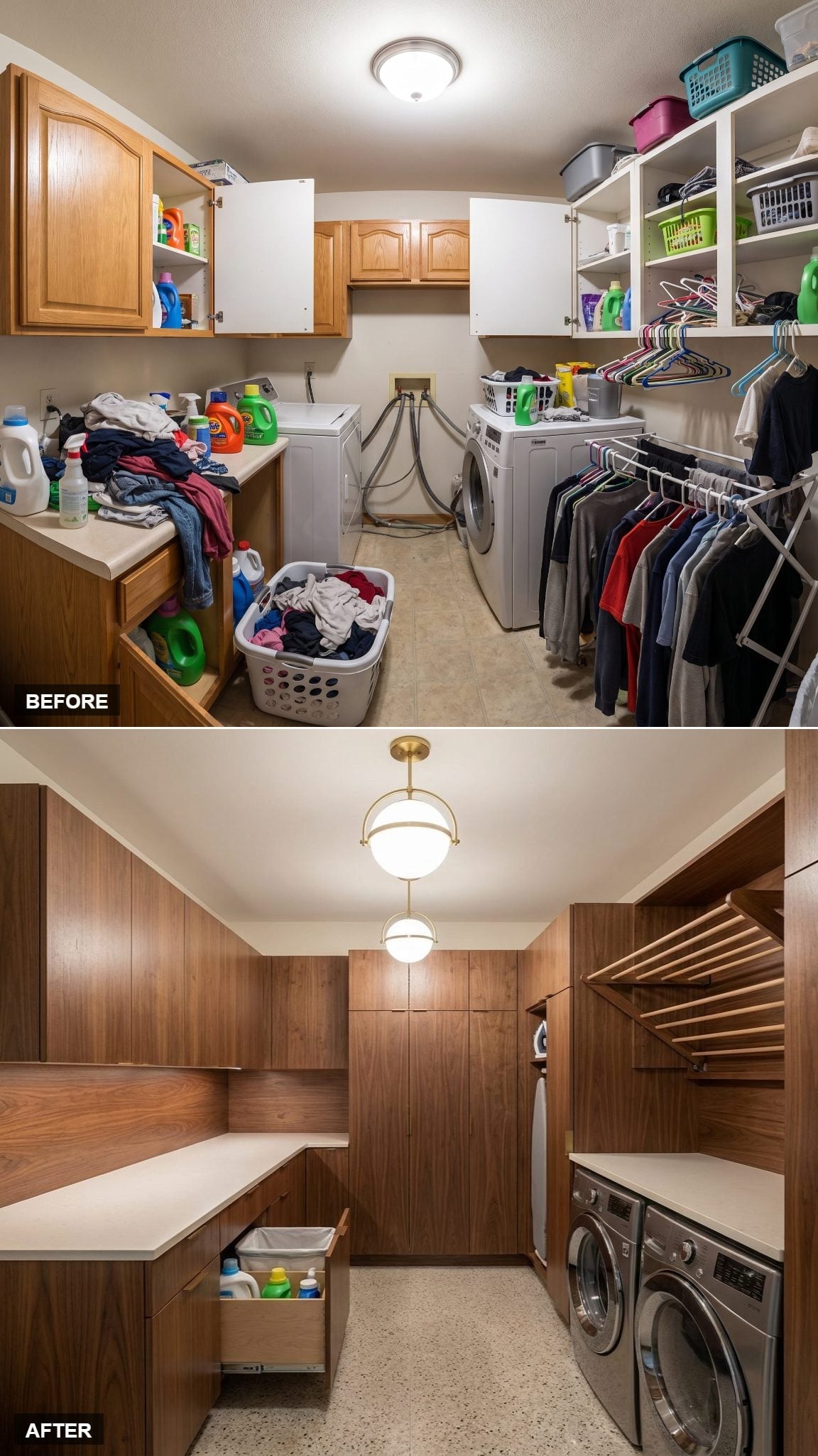 Walnut Flat-Front Cabinetry and a Drying Rack Built Right In Changed Everything Here
