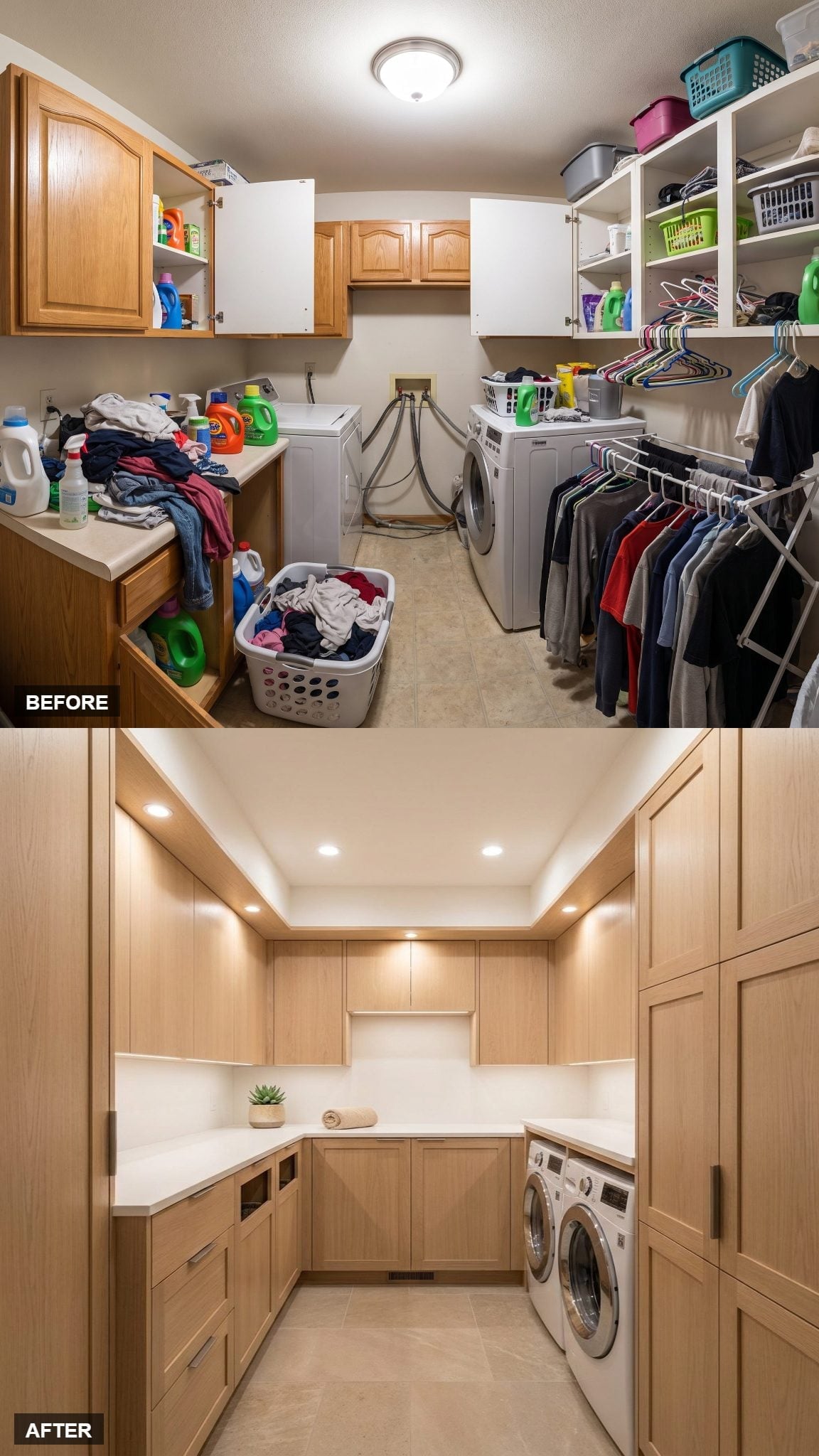 White Oak Cabinetry and Recessed Lighting Turned a Laundry Room Into Something Worth Showing Off