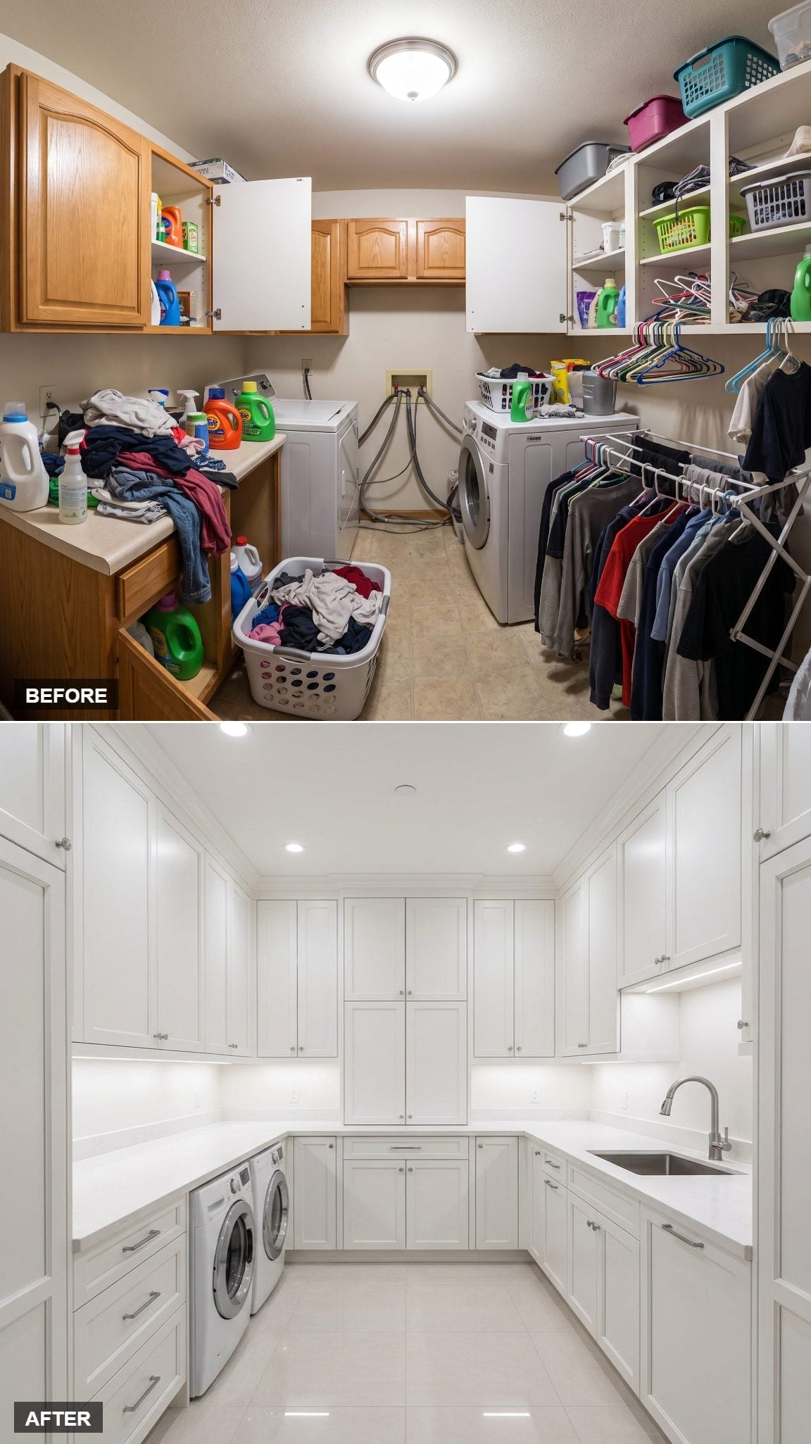 White Shaker Cabinetry and Recessed Lighting Gave This Laundry Room Its Clean Authority
