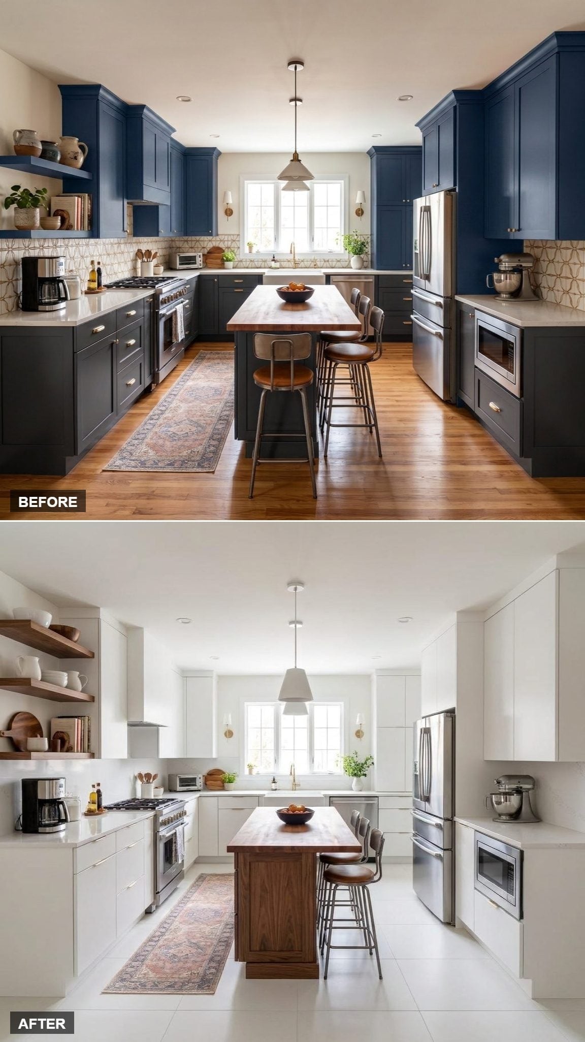 Flat-Front White Perimeter, Walnut Island Base, and Zero Wasted Visual Space