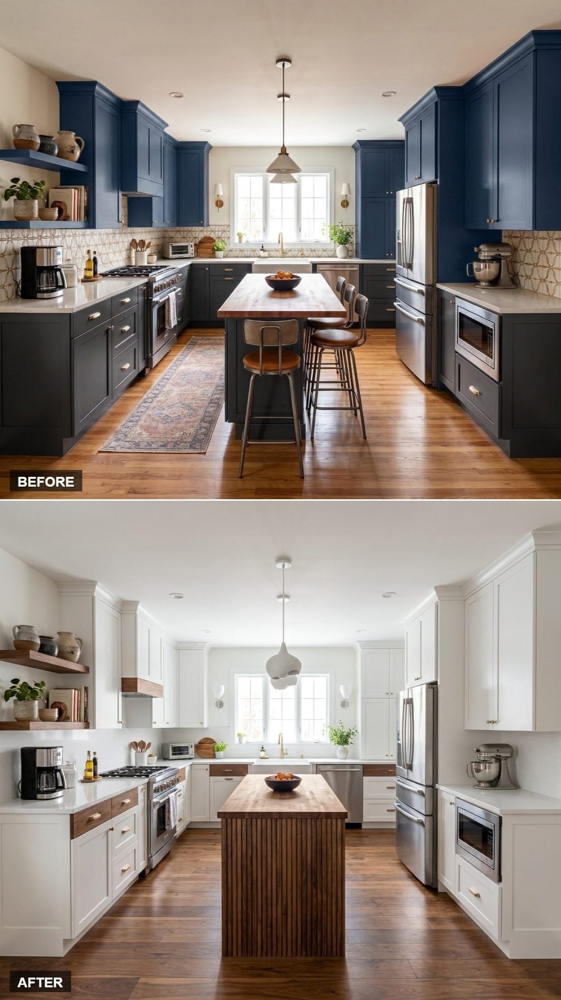Reeded Walnut Island, White Shaker Perimeter, and a Kitchen That Knows Exactly What It Is