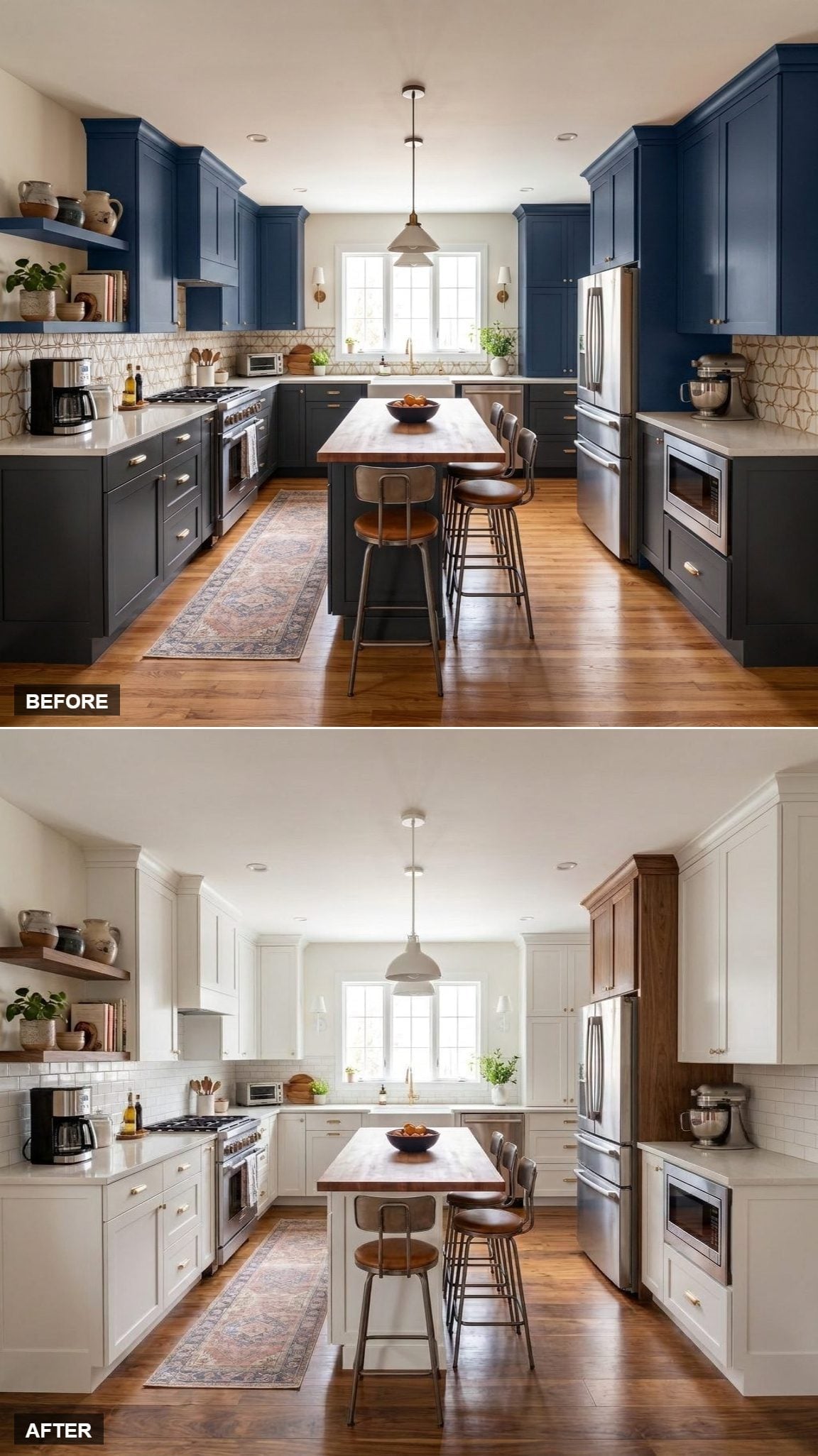 Warm Walnut Accents, White Shaker Perimeter, and a Kitchen That Finally Stopped Competing With Itself