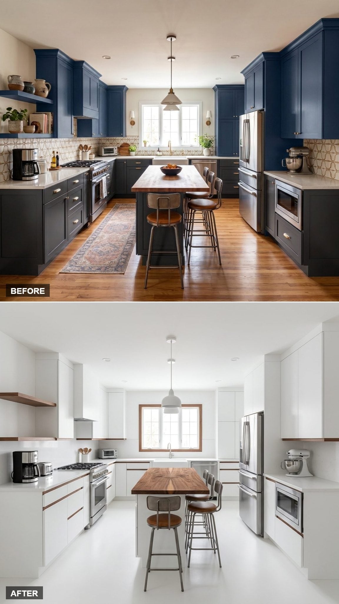 White Flat-Fronts, Walnut Shelf Edges, and a Kitchen That Stopped Needing Color