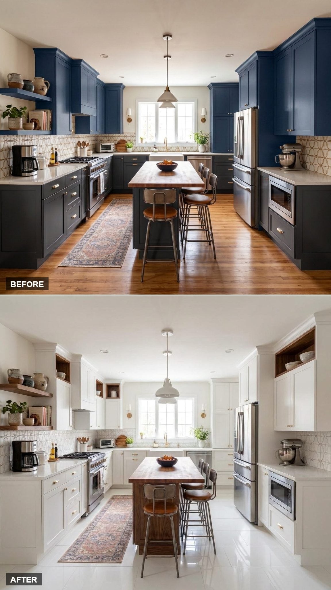 White Shaker Cabinets, Walnut Island Top, and a Kitchen Where Stillness Became the Style