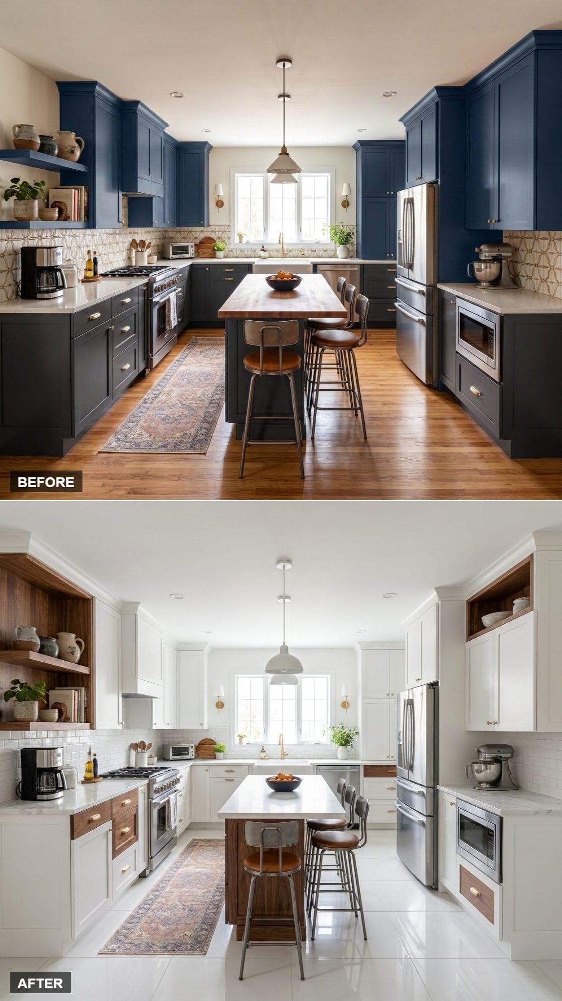 White Shaker Doors, Open Walnut Shelving, and a Kitchen That Earned Its Calm