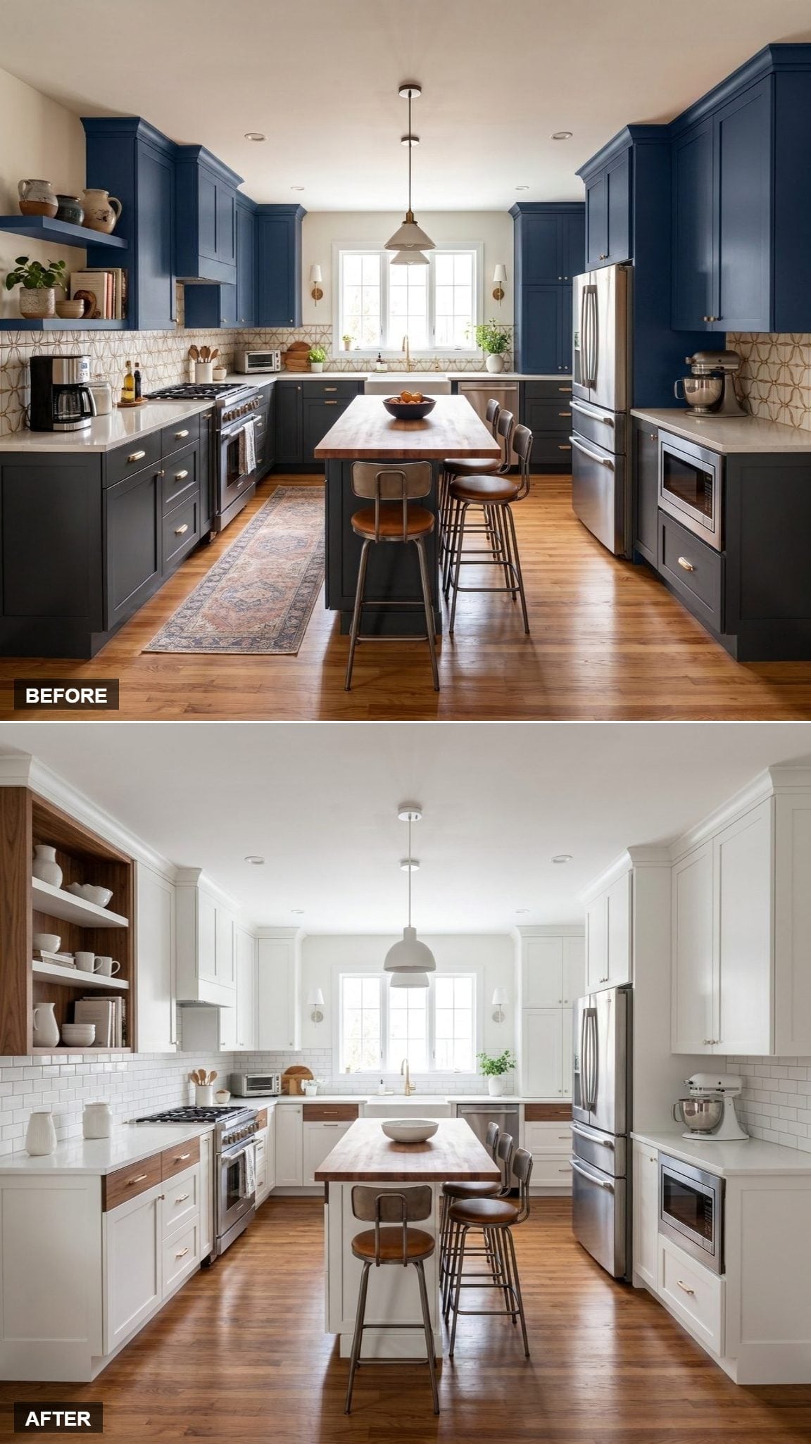 White Shaker Perimeter, Walnut Open Shelving, and a Kitchen That Earned Every Square Foot