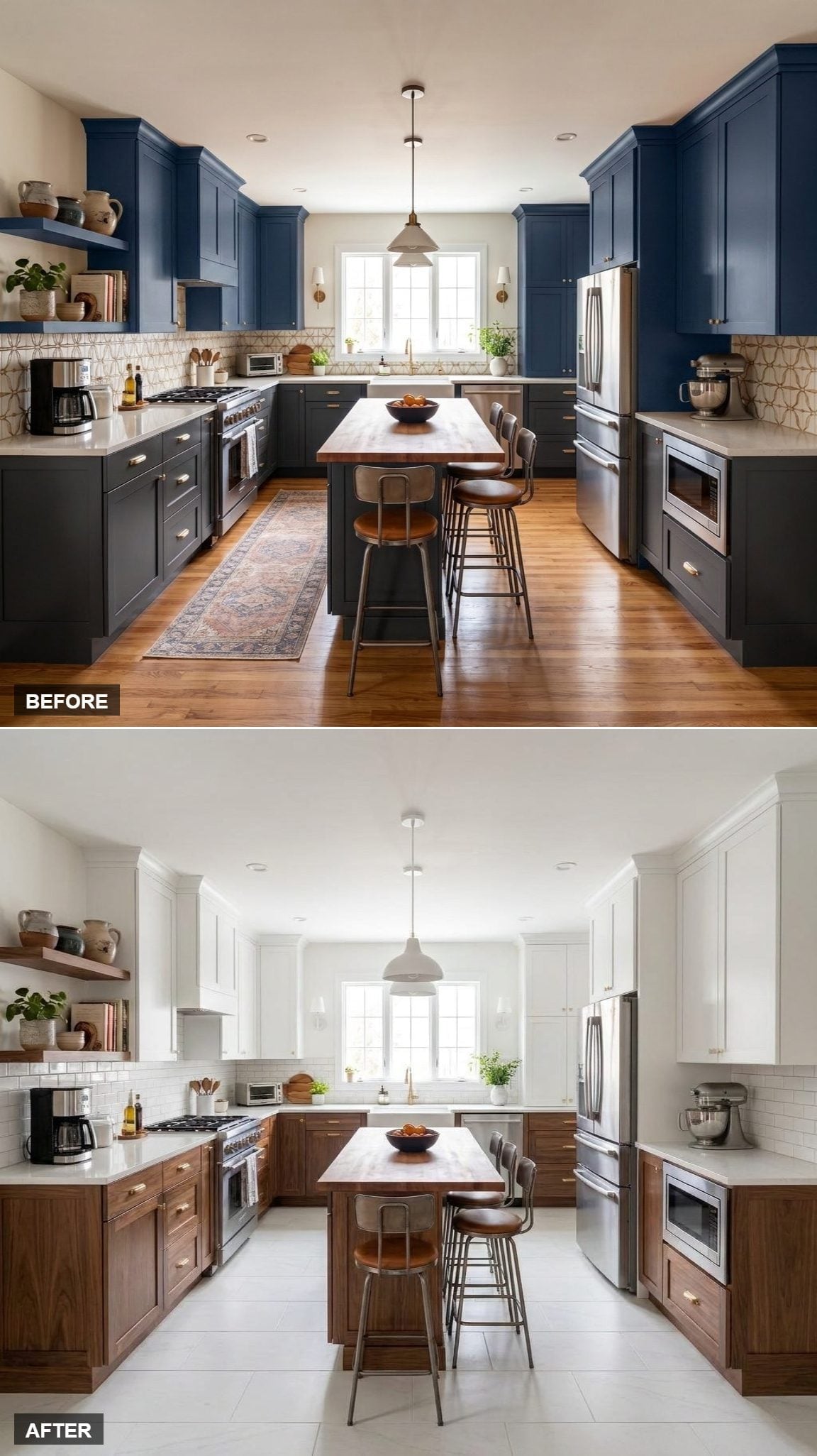 White Upper Cabinets, Walnut Lowers, and Zero Reasons to Second-Guess It