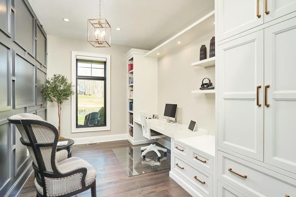 Built-In Desk Nook with Open Shelving Keeps the Home Office Honest