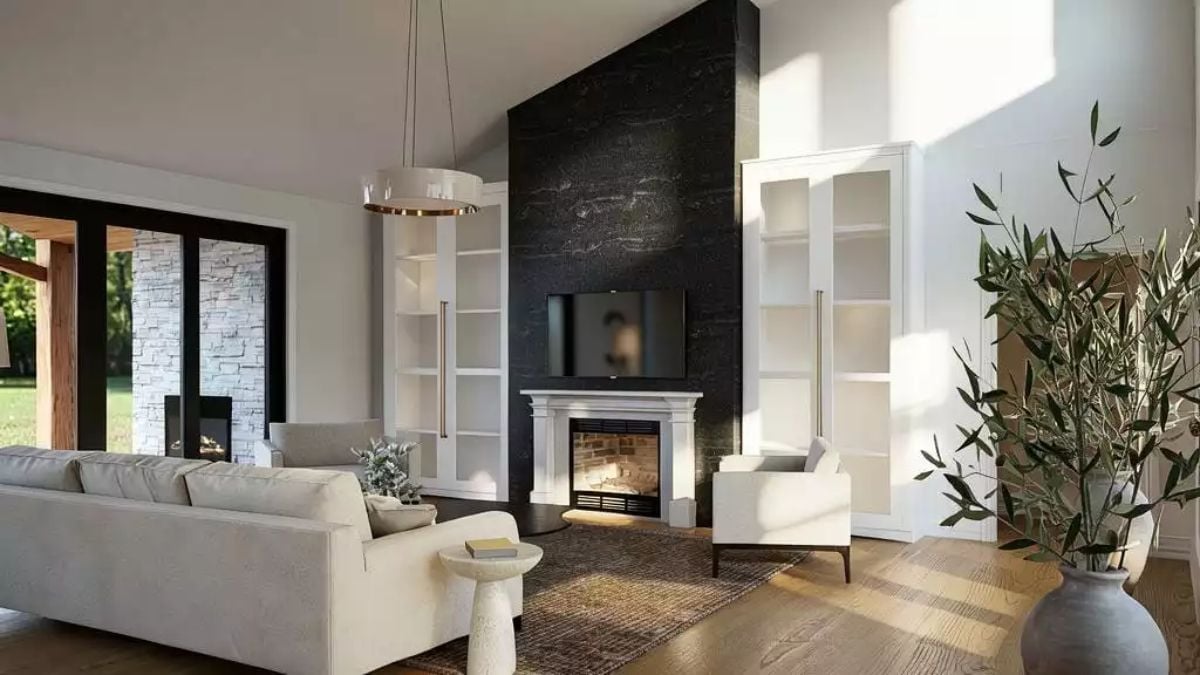 Dark Stone Fireplace Wall That Actually Earns the Drama