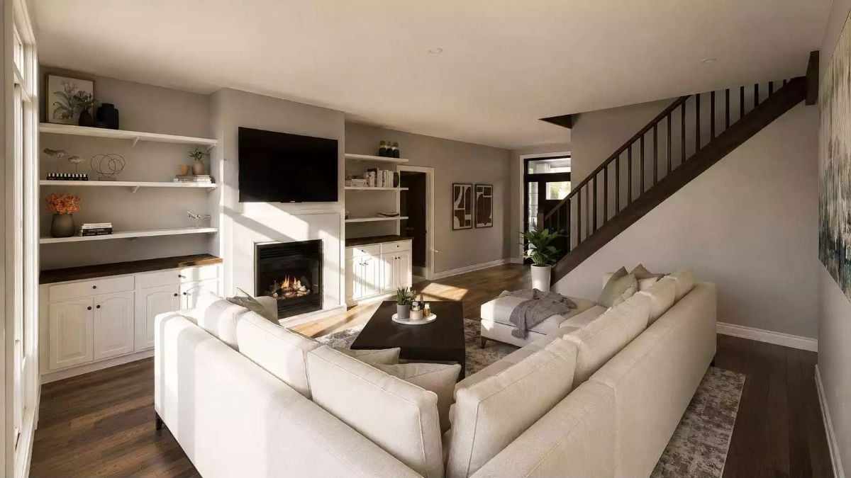 Built-Ins, Fireplace, and a Sectional That's Clearly Not Going Anywhere