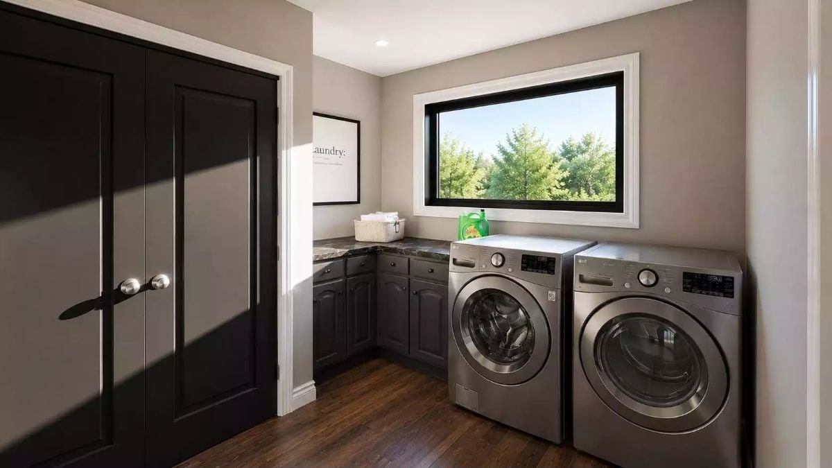 Graphite LG Front-Loaders and Dark Cabinetry That Pull the Room Together