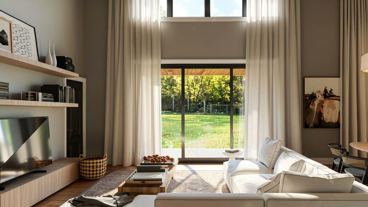 Sheer Curtains and a Sliding Door That Make the Backyard Feel Like Part of the Room