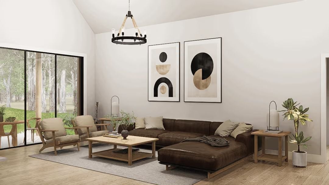 Dark Leather and Raw Wood Pull This Lodge Room Back to Earth