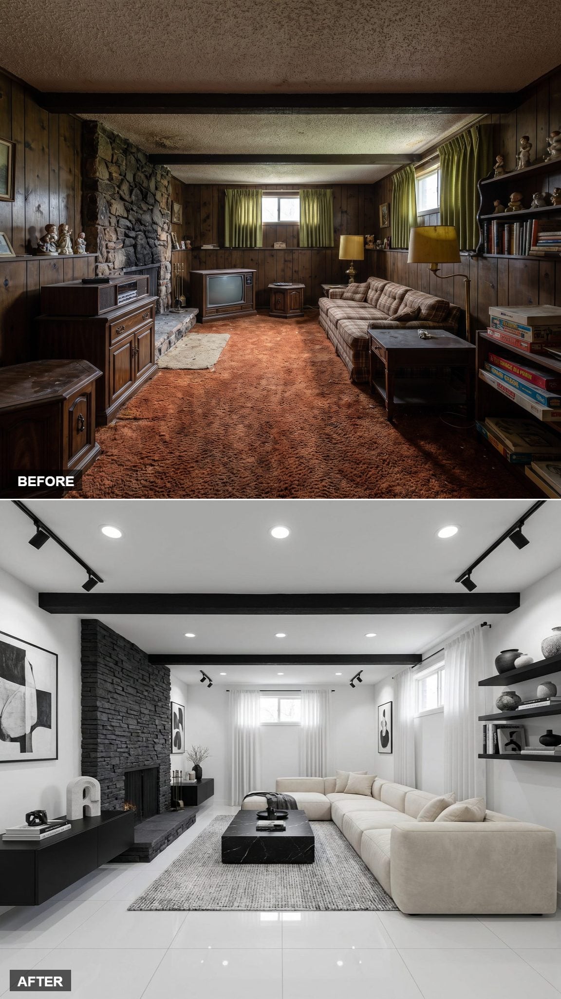 Black and White Contemporary with Charcoal Stone and Black Marble Precision