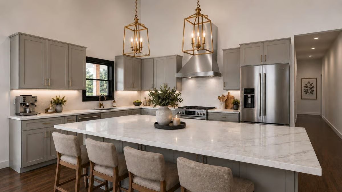 Gold Lanterns and Marble That Earns Every Inch of Counter Space