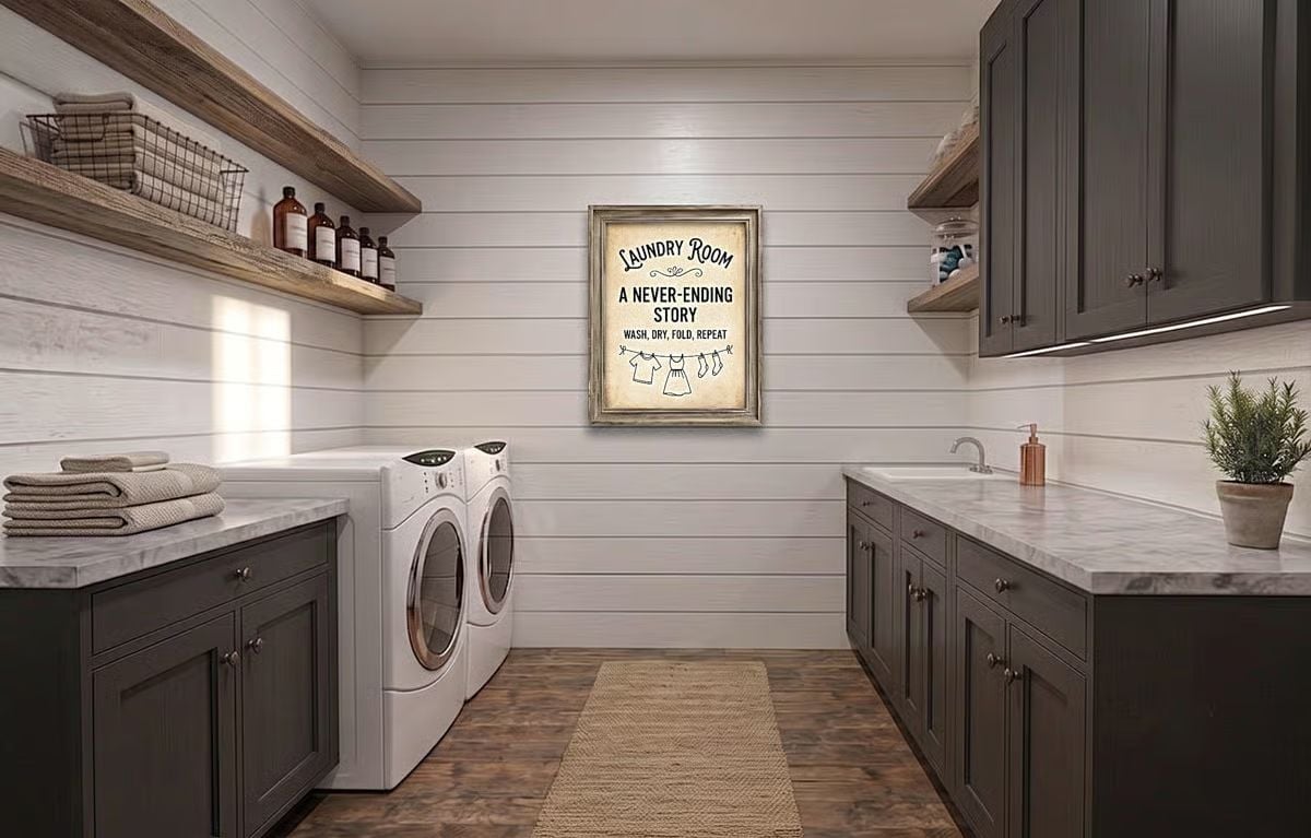 Shiplap Walls and Dark Cabinets Make the Case for a Laundry Room Worth Designing