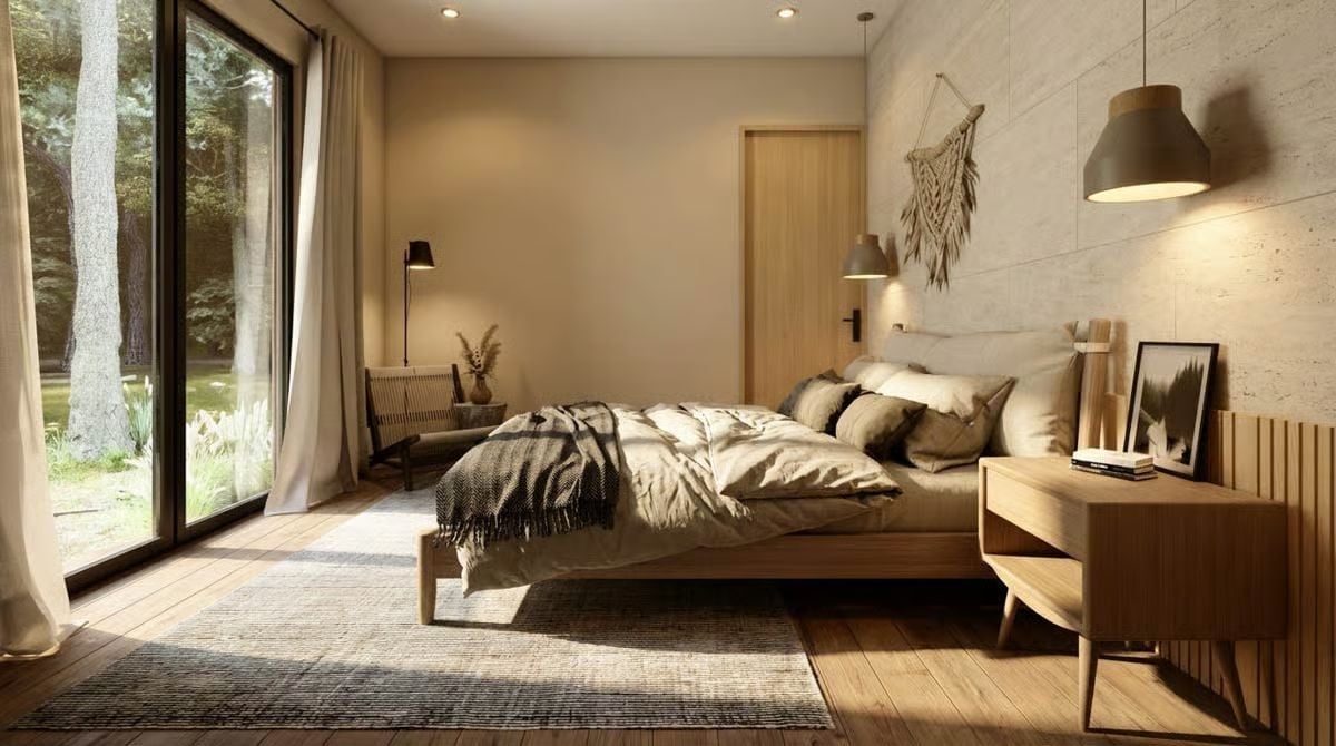 Warm Wood, Soft Light, and a Forest View That Earns Its Keep