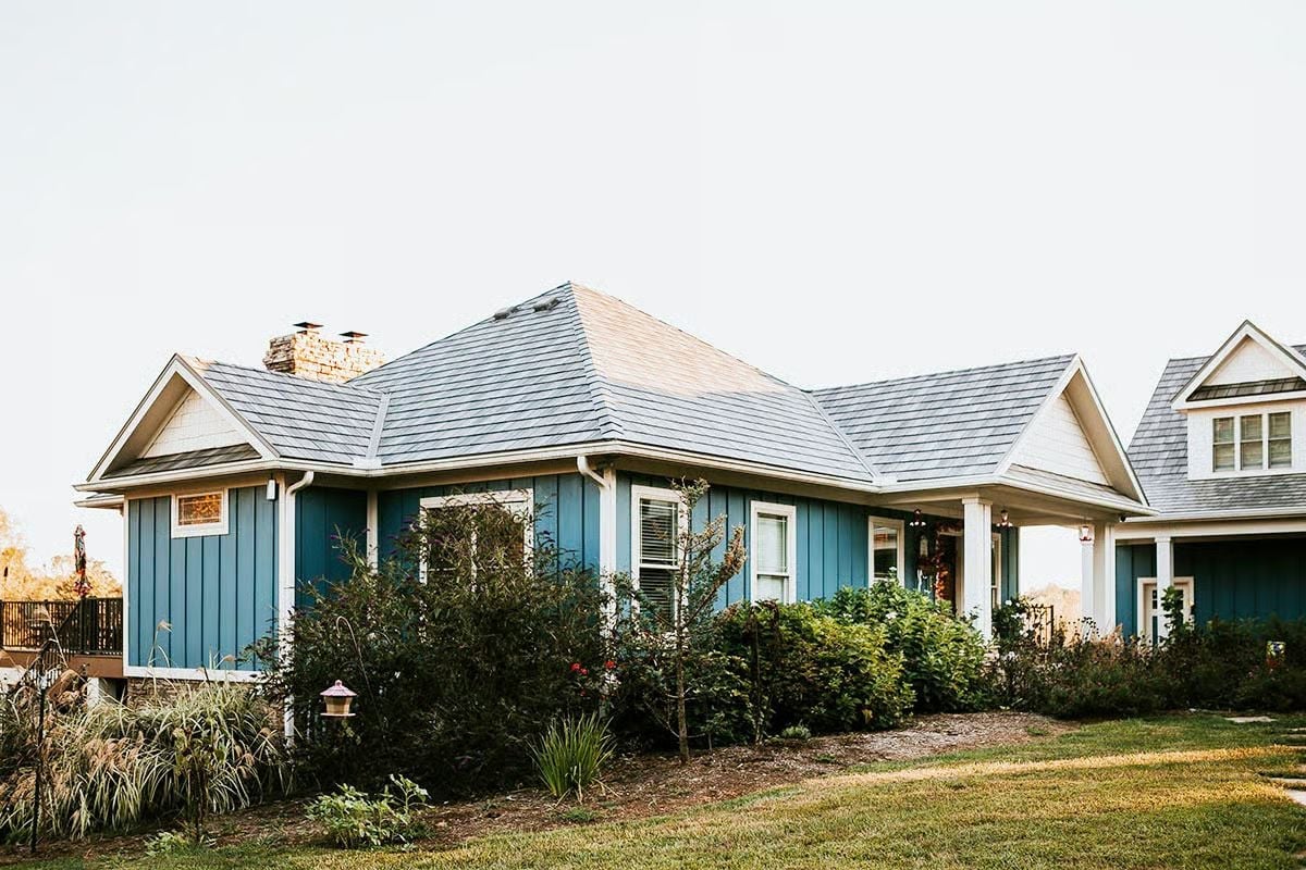Board-and-Batten Blue with a Chimney That Means Business