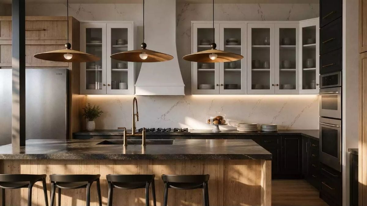 Brass Faucet, Raw Wood Island, and Pendant Lights That Actually Do Their Job