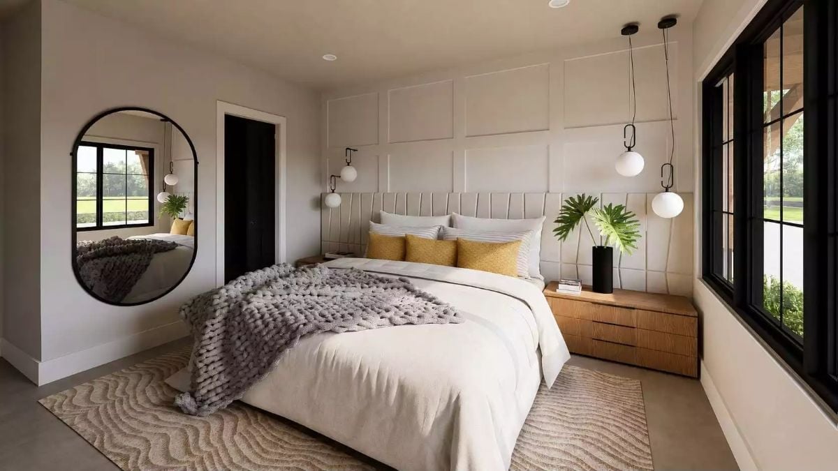 Chunky Knit Throw, Globe Pendants, and a Headboard Wall That Does the Decorating