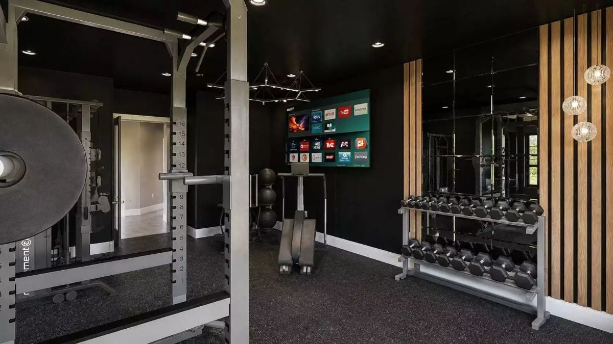 Dark Walls, Dumbbells, and a Smart TV That Earns Its Wall Space