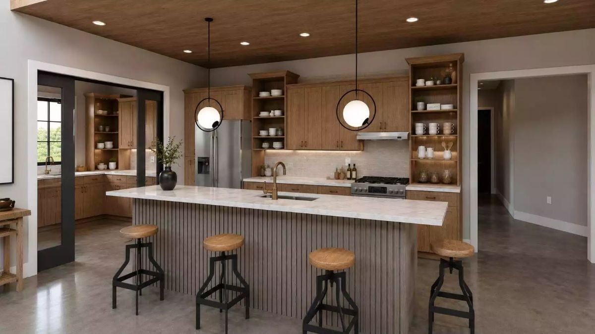 Ribbed Island Panels and Globe Pendants Doing the Heavy Lifting