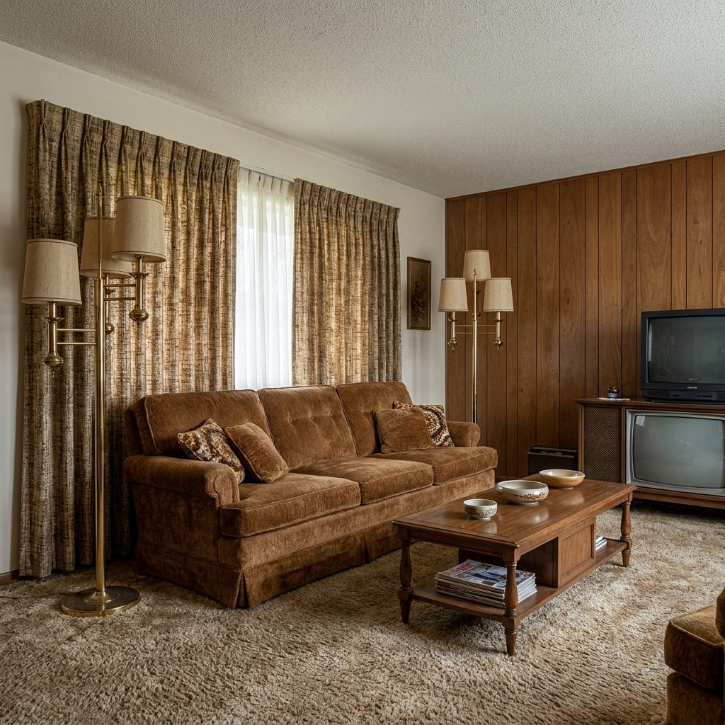 Brass Floor Lamps Beside the Sofa
