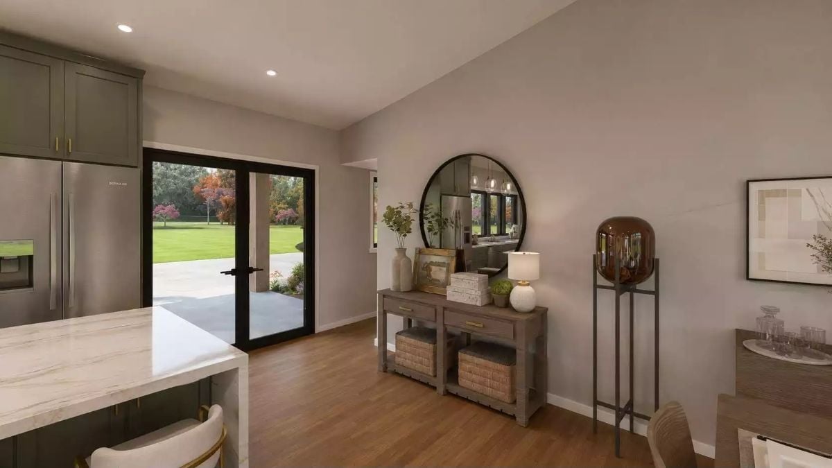 Round Mirror, Woven Baskets, and a View Worth Framing