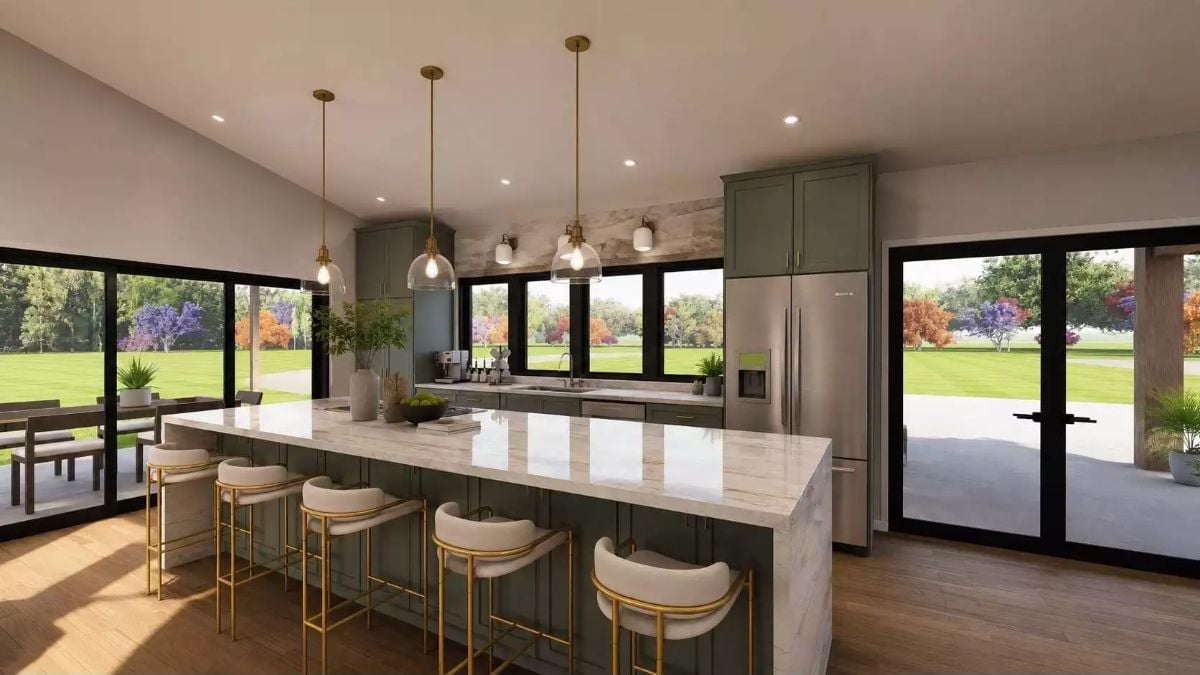 Sage Cabinets and a Marble Island That Actually Earns the Square Footage