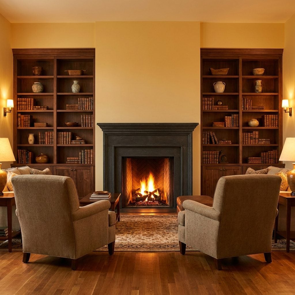 Built-In Bookshelves Surrounding the Fireplace