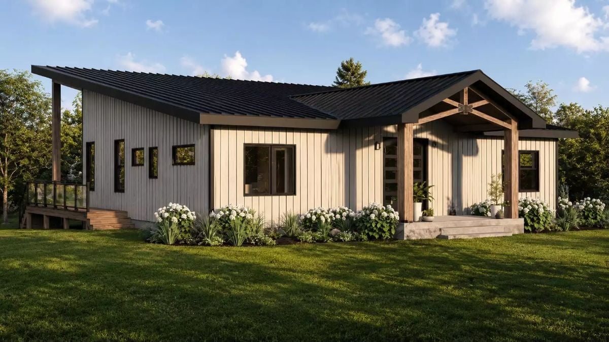 Board-and-Batten Siding and Raw Wood Beams Make a Case for Farmhouse Done Right