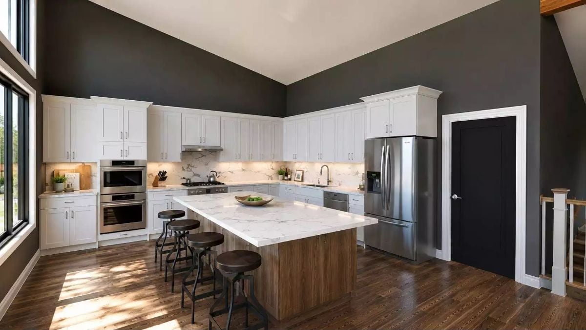 Dark Walls Let the White Cabinetry Do All the Talking