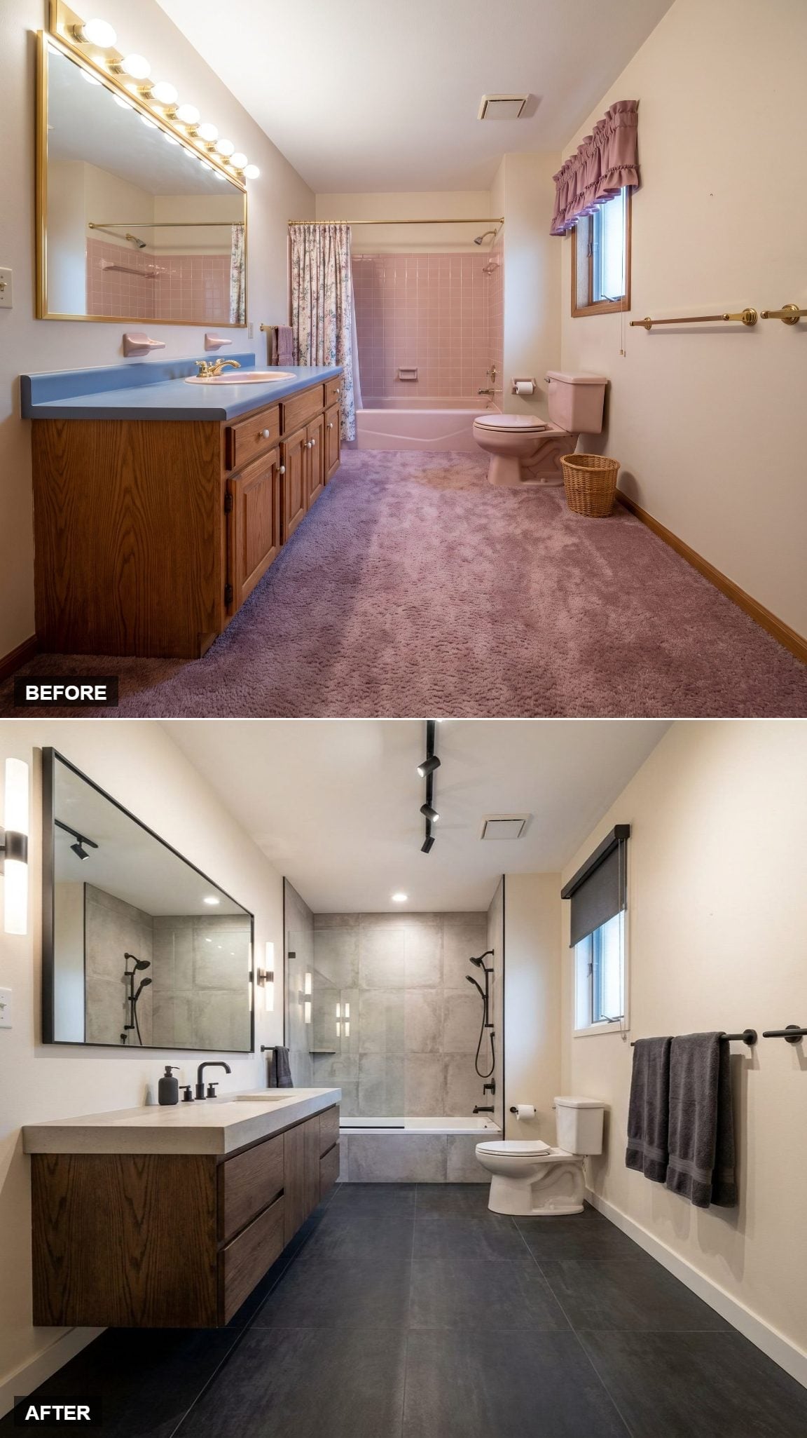 Dark Slate Floors, Matte Black Hardware, and a Walk-In Tub Surround That Earns the Restraint