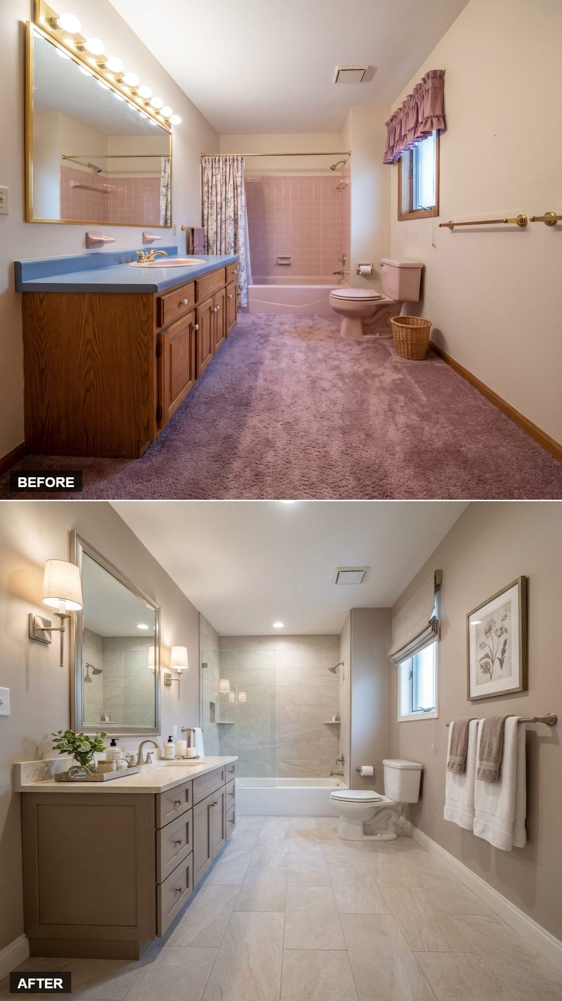 Greige Walls, Large-Format Tile Floors, and Sconce Lighting That Earns Its Place