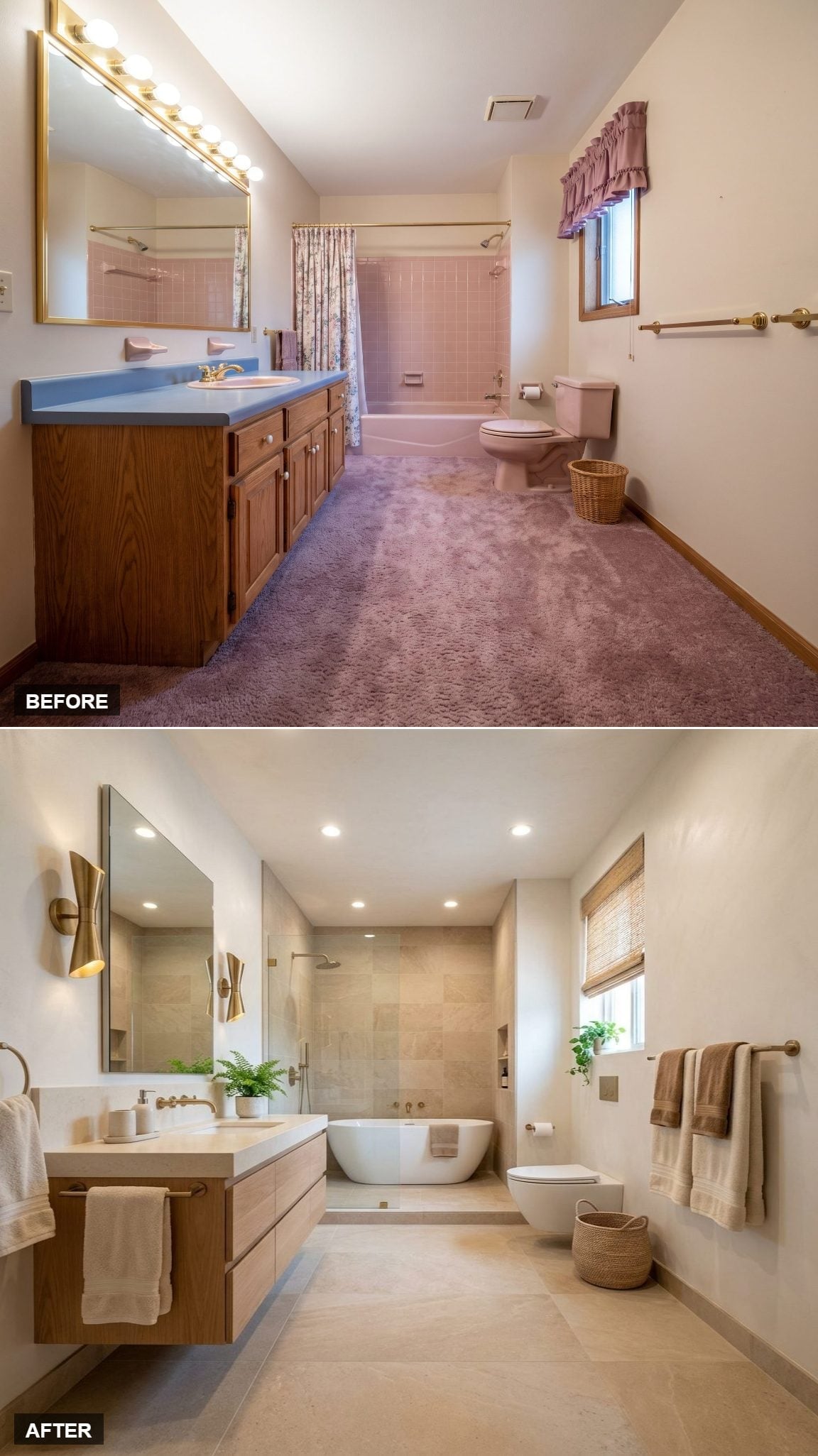 Warm Oak, Travertine Tile, and a Freestanding Tub That Earns Its Spotlight