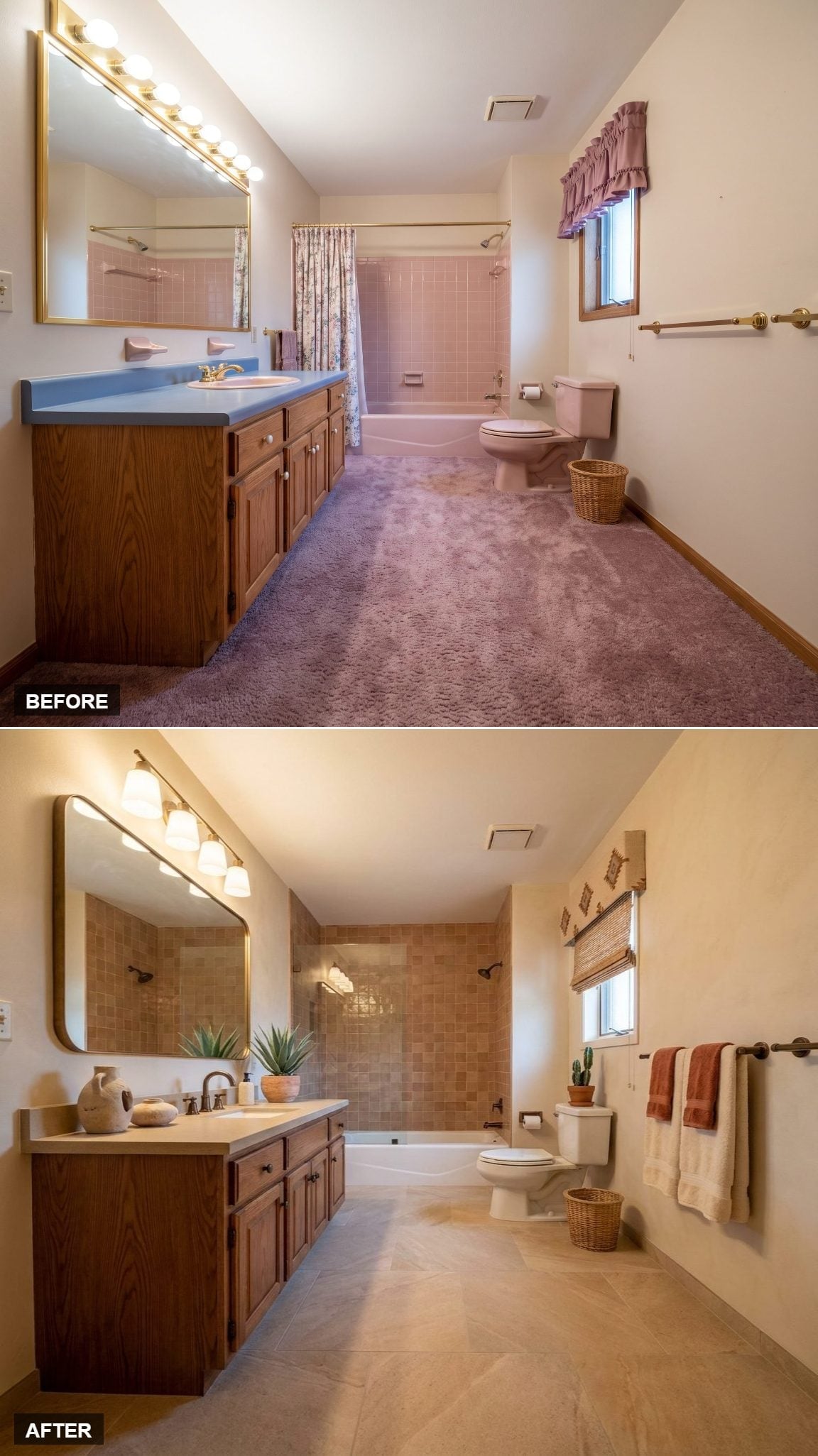 Warm Tile, a Walk-In Shower, and Oak Cabinetry That Finally Found Its Footing