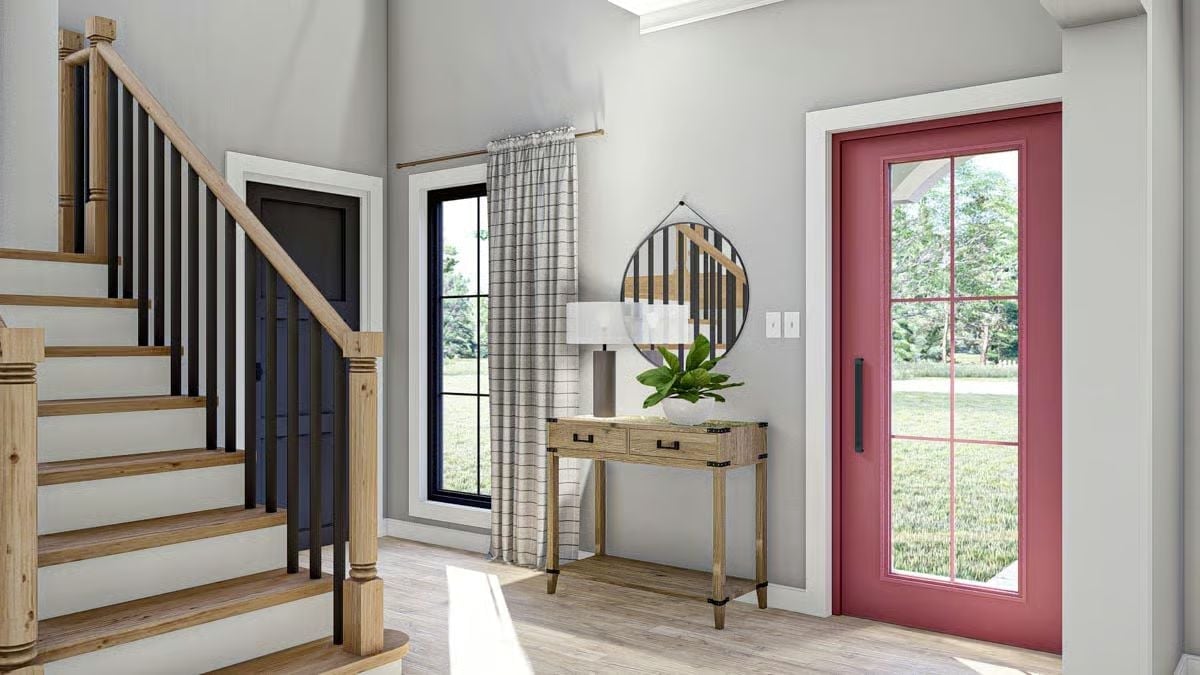 Bold Red Entry Door Makes a Statement Before You're Even Inside