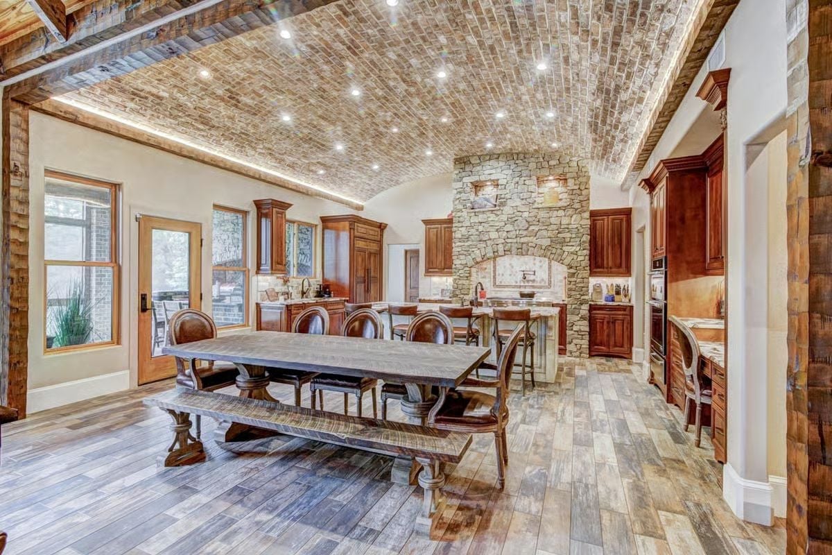 Brick Barrel Vault Ceiling Meets Stone Column in a Kitchen Worth Planning Around