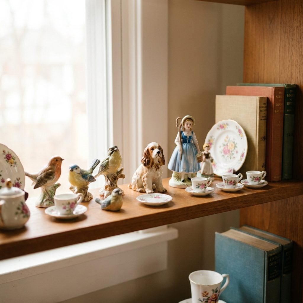 Ceramic Figurines Arranged on Tables and Shelves