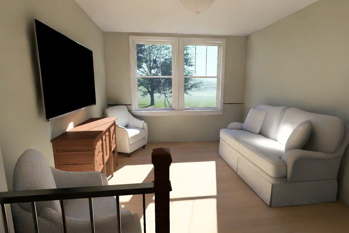 Staircase Landing Turned Loft Lounge With a View Worth Sitting Still For