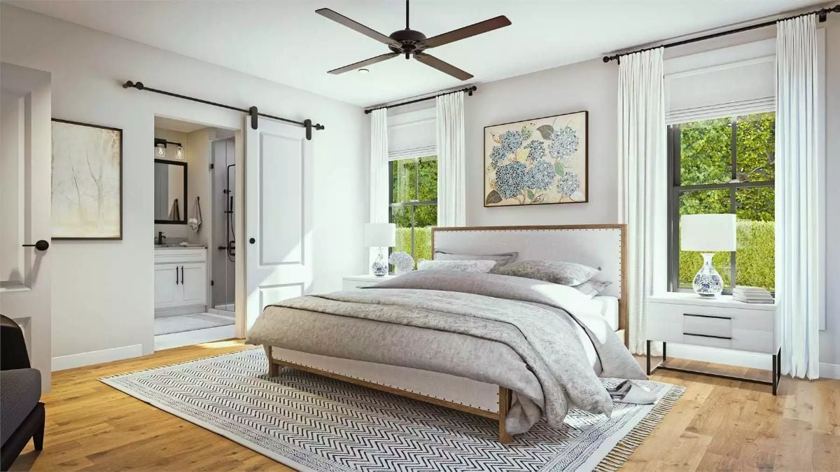 Barn Door, Upholstered Headboard, and a Bedroom That Knows When to Stop
