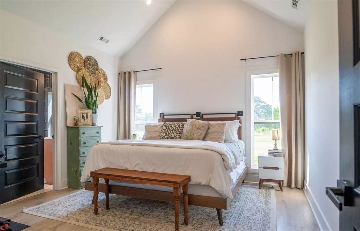 Woven Wall Baskets, a Green Dresser, and Vaulted Ceilings With Actual Breathing Room