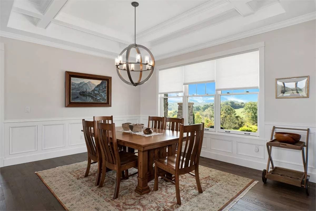 Coffered Ceiling and Valley Views Do the Heavy Lifting in Here