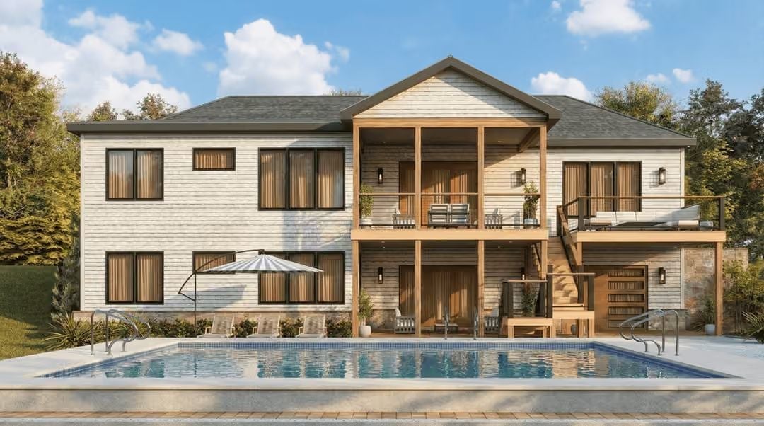 Rear Elevation Built for Both Pool Days and Covered Porch Mornings