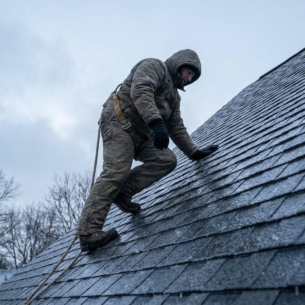 Climbing Onto a Wet, Frosty, or Snow-Covered Roof to Hang Lights